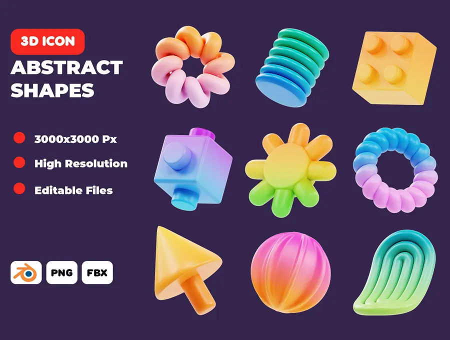 Иконки - UI8 - Abstract Shapes 3D Icon Set [PNG, FBX, BLEND, C4D]