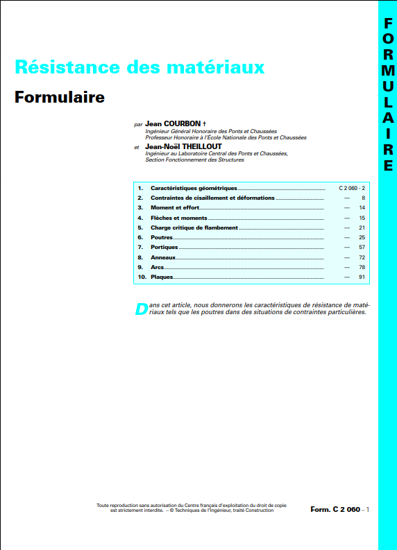 Jean COURBON, Jean-Noel THEILLOUT | Résistance des Matériaux - Formulaire (2010) [PDF] [FR]