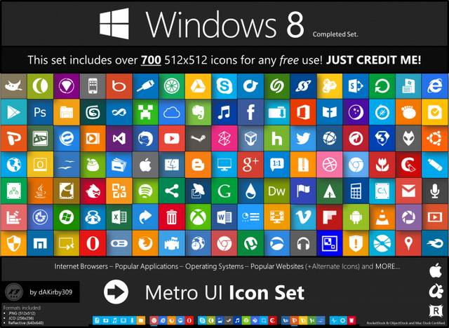 Иконки - Metro UI Icon Set 725 Icons [ICO, PNG]