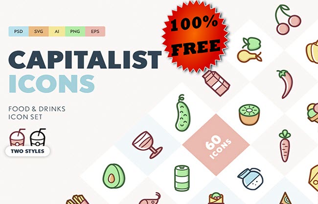 Иконки - Pixelbuddha - Capitalist Food & Drinks Icon Set [AI, EPS, PNG, PSD]