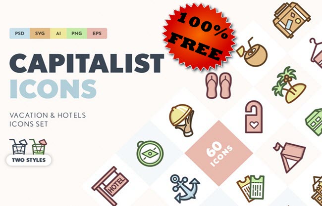 Иконки - Pixelbuddha - Capitalist Vacation & Hotels Icons [AI, EPS, PNG, PSD]