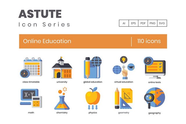 Иконки - Creative Market - 110 Online Education Icons | Astute - 4257156 [AI, EPS, SVG, PDF, PNG]